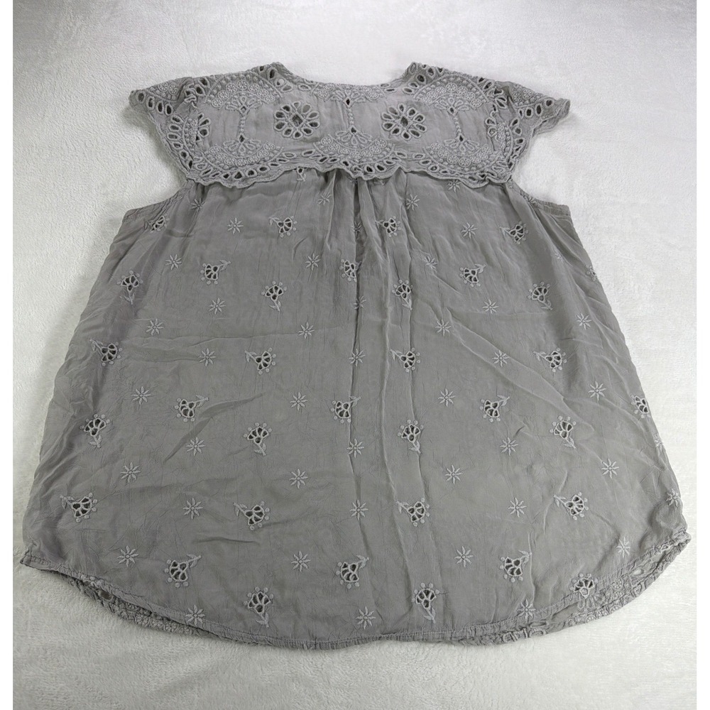 Johnny Was Eyelet Embroidered Blouse Women XL Grey Lace Boho Relaxed Elegant - Picture 10 of 12